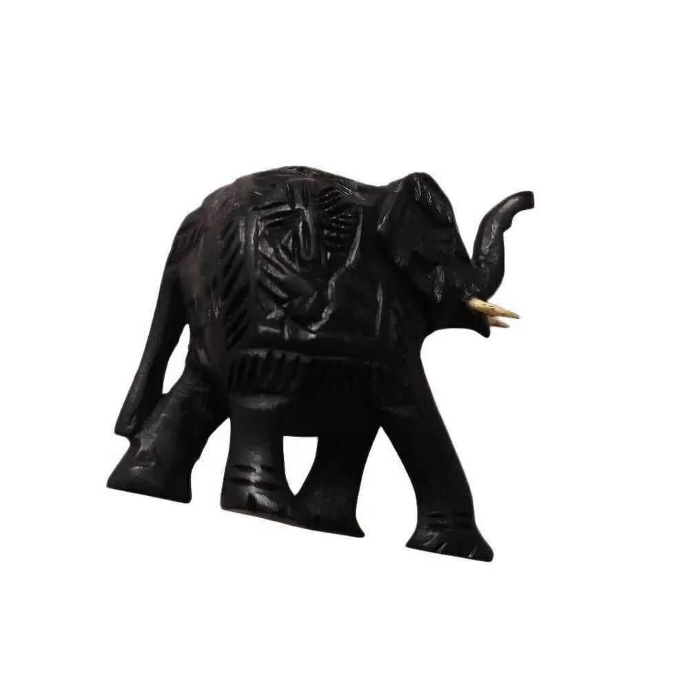 Wooden Elephant sculpture Figurine, black 2x2"